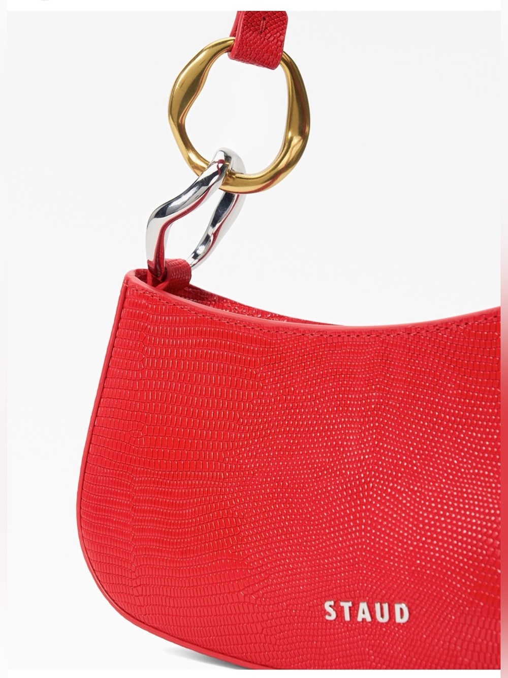STAUD Ollie Coral-Red Shoulder Bag with Mixed Metal Hardware - Picture 5 of 9